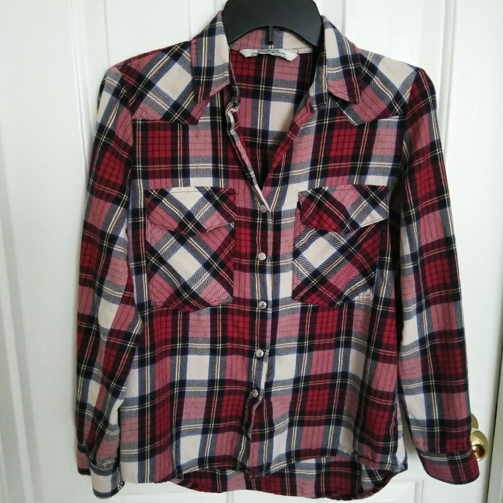 Zara Red Navy Button down Shirt (US Small)